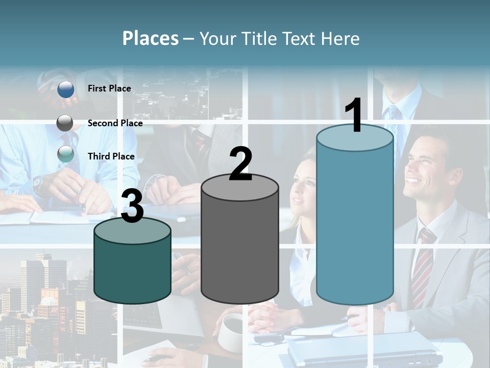 Business Meeting In The Downtown. Businessmen And Business Woman PowerPoint Template