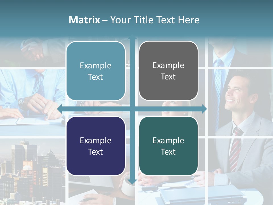 Business Meeting In The Downtown. Businessmen And Business Woman PowerPoint Template