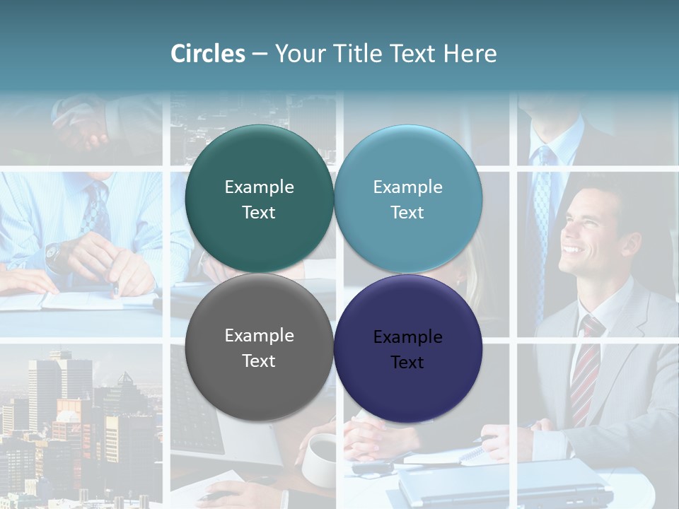 Business Meeting In The Downtown. Businessmen And Business Woman PowerPoint Template