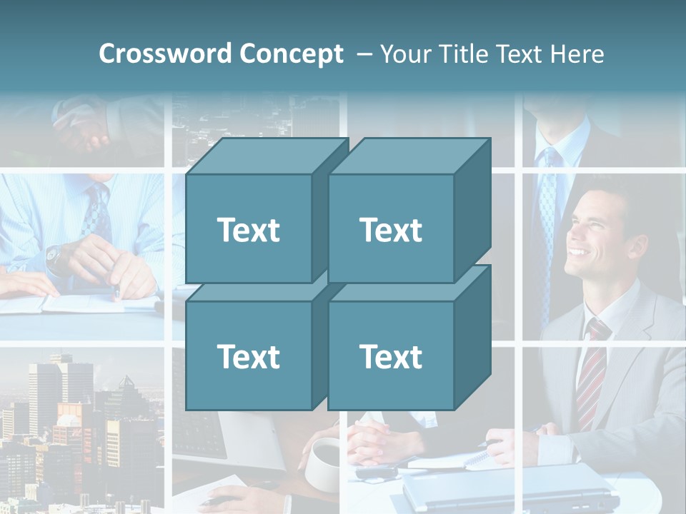 Business Meeting In The Downtown. Businessmen And Business Woman PowerPoint Template