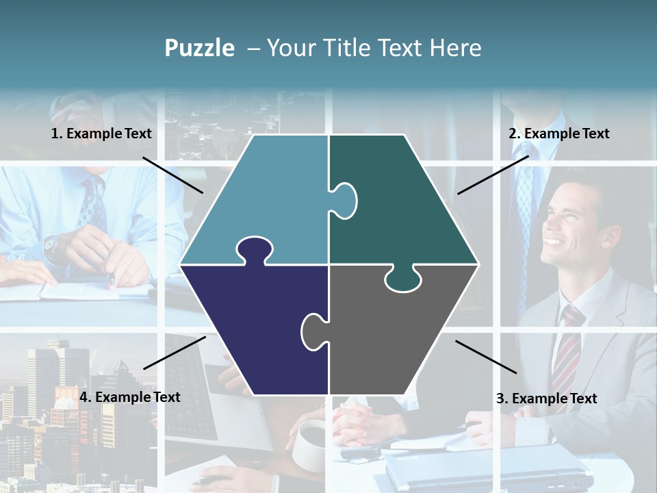 Business Meeting In The Downtown. Businessmen And Business Woman PowerPoint Template