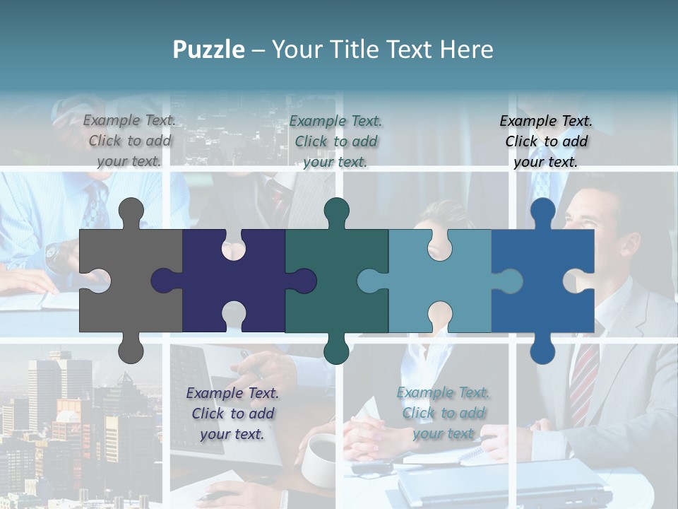 Business Meeting In The Downtown. Businessmen And Business Woman PowerPoint Template