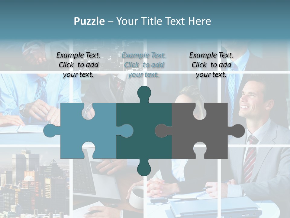 Business Meeting In The Downtown. Businessmen And Business Woman PowerPoint Template