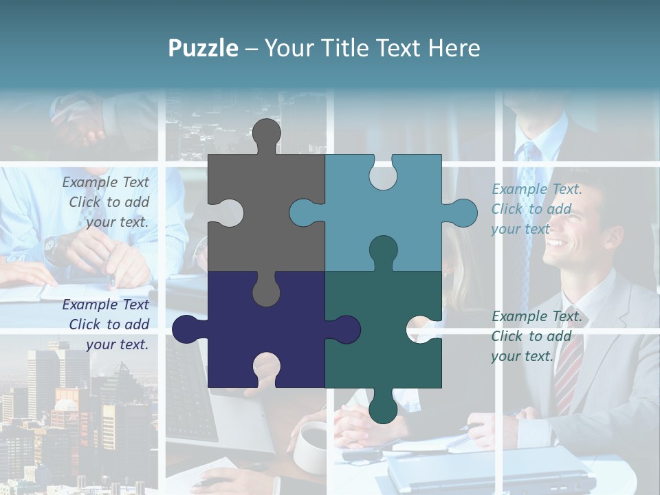 Business Meeting In The Downtown. Businessmen And Business Woman PowerPoint Template