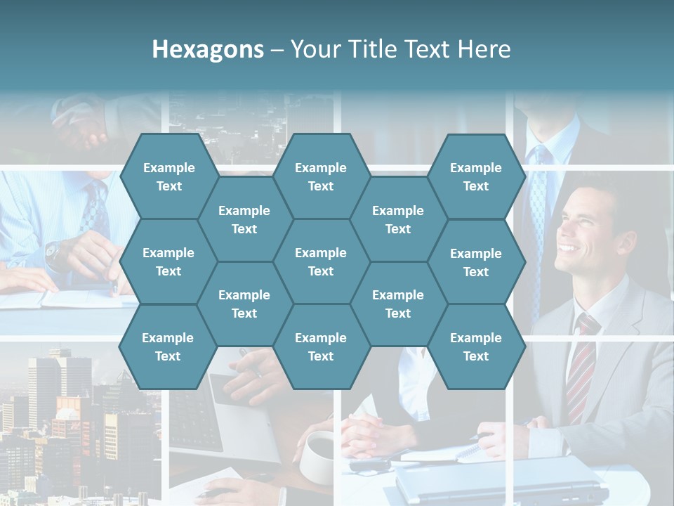 Business Meeting In The Downtown. Businessmen And Business Woman PowerPoint Template