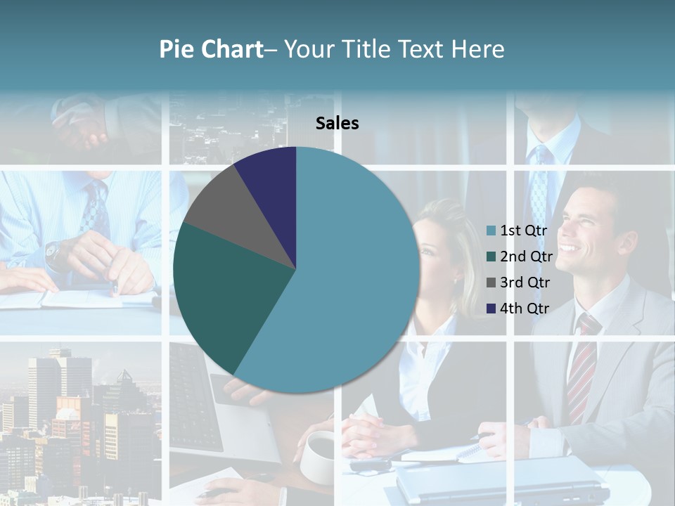 Business Meeting In The Downtown. Businessmen And Business Woman PowerPoint Template