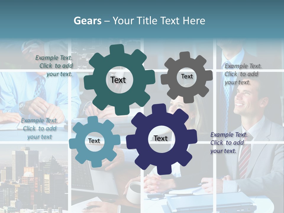 Business Meeting In The Downtown. Businessmen And Business Woman PowerPoint Template