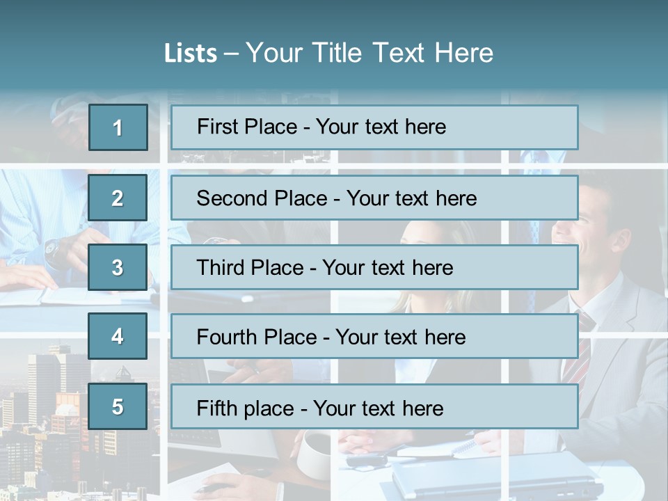 Business Meeting In The Downtown. Businessmen And Business Woman PowerPoint Template