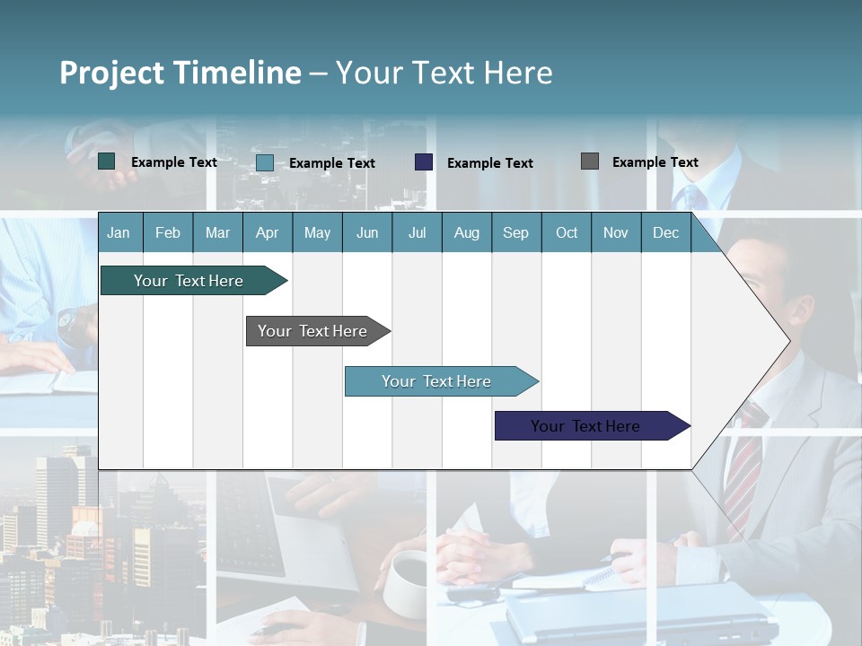 Business Meeting In The Downtown. Businessmen And Business Woman PowerPoint Template