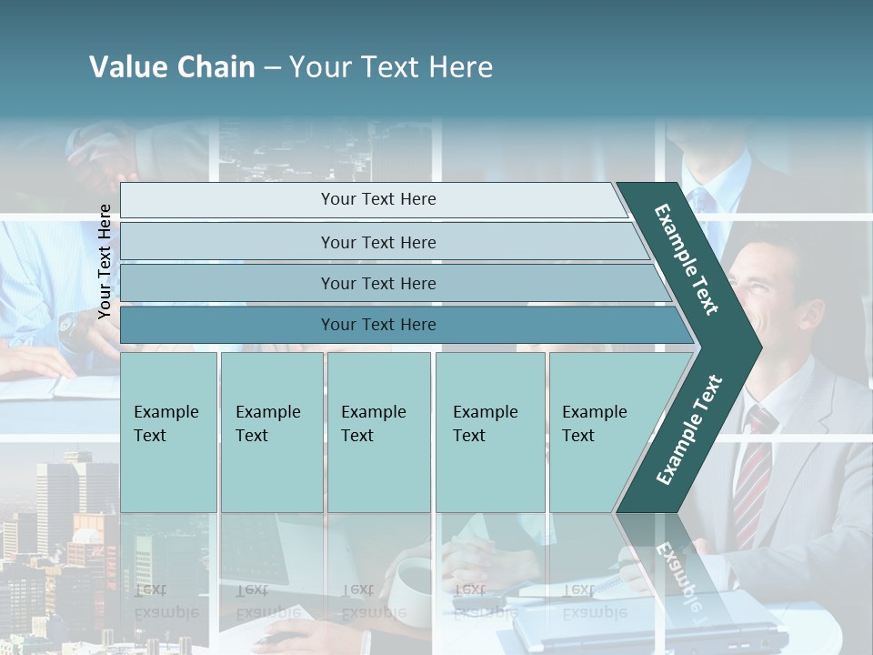 Business Meeting In The Downtown. Businessmen And Business Woman PowerPoint Template