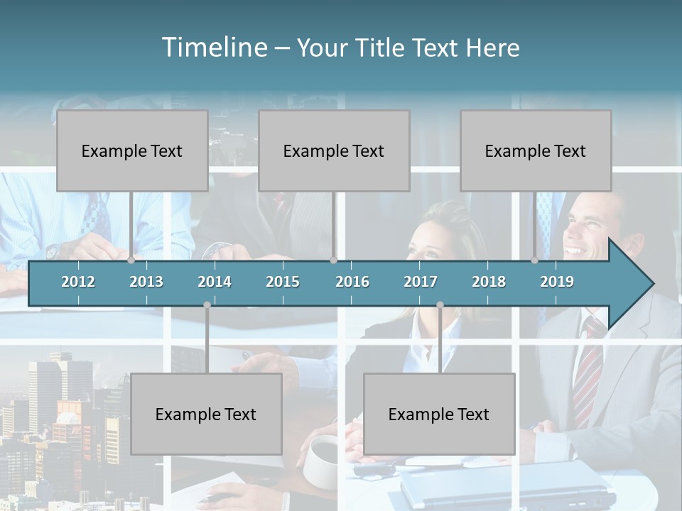 Business Meeting In The Downtown. Businessmen And Business Woman PowerPoint Template