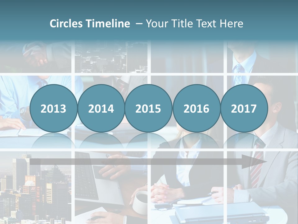 Business Meeting In The Downtown. Businessmen And Business Woman PowerPoint Template