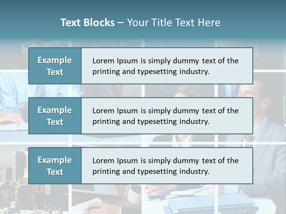 Business Meeting In The Downtown. Businessmen And Business Woman PowerPoint Template