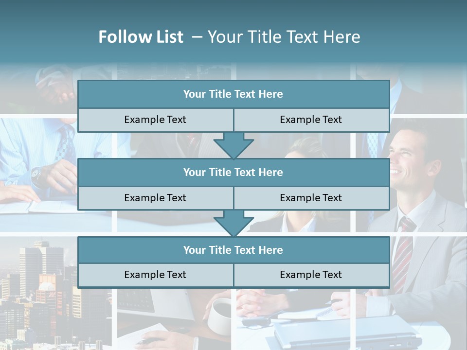 Business Meeting In The Downtown. Businessmen And Business Woman PowerPoint Template