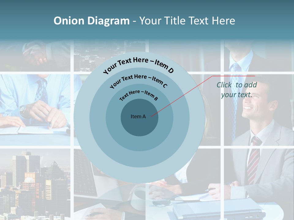 Business Meeting In The Downtown. Businessmen And Business Woman PowerPoint Template