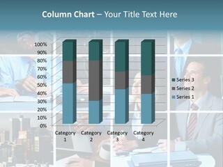 Business Meeting In The Downtown. Businessmen And Business Woman PowerPoint Template