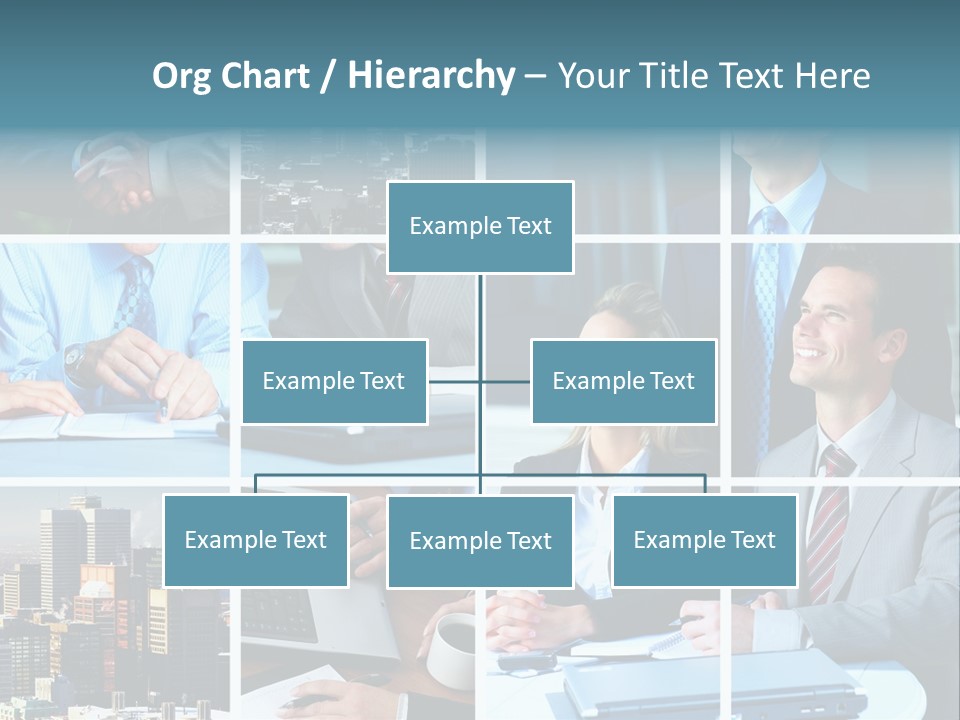 Business Meeting In The Downtown. Businessmen And Business Woman PowerPoint Template