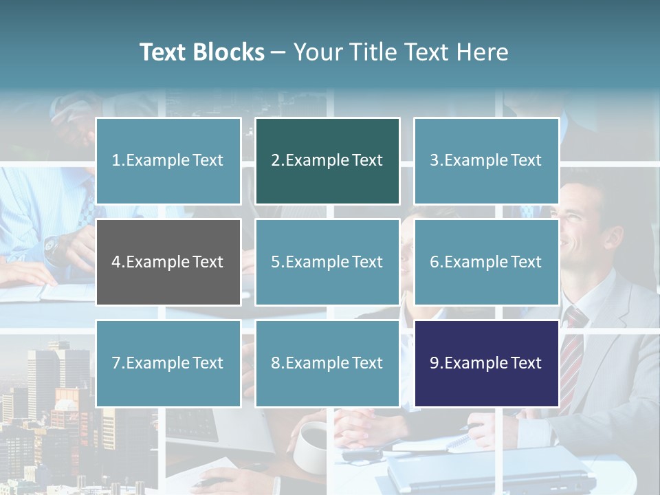 Business Meeting In The Downtown. Businessmen And Business Woman PowerPoint Template