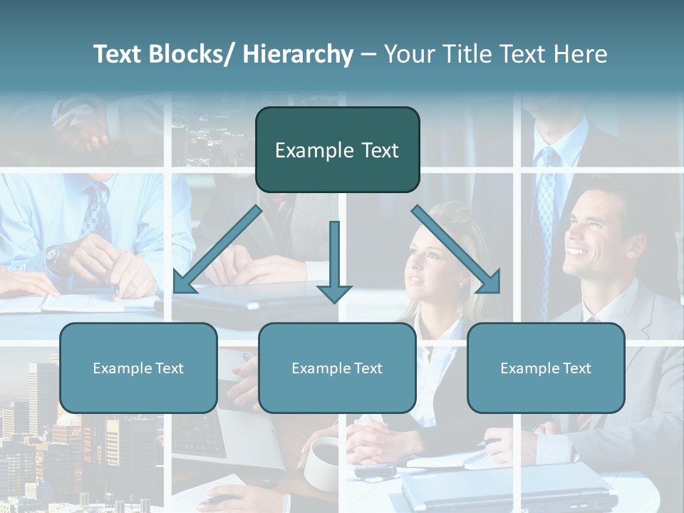 Business Meeting In The Downtown. Businessmen And Business Woman PowerPoint Template