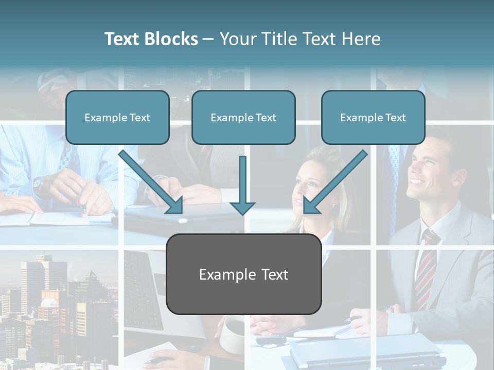 Business Meeting In The Downtown. Businessmen And Business Woman PowerPoint Template