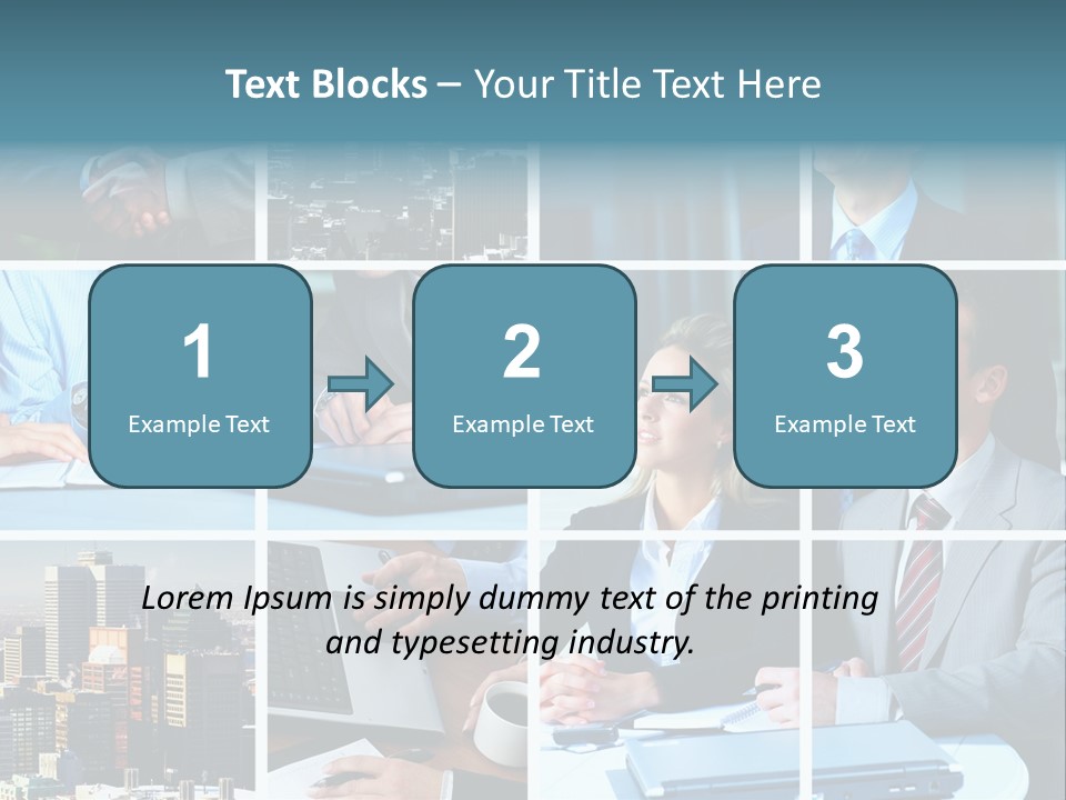 Business Meeting In The Downtown. Businessmen And Business Woman PowerPoint Template