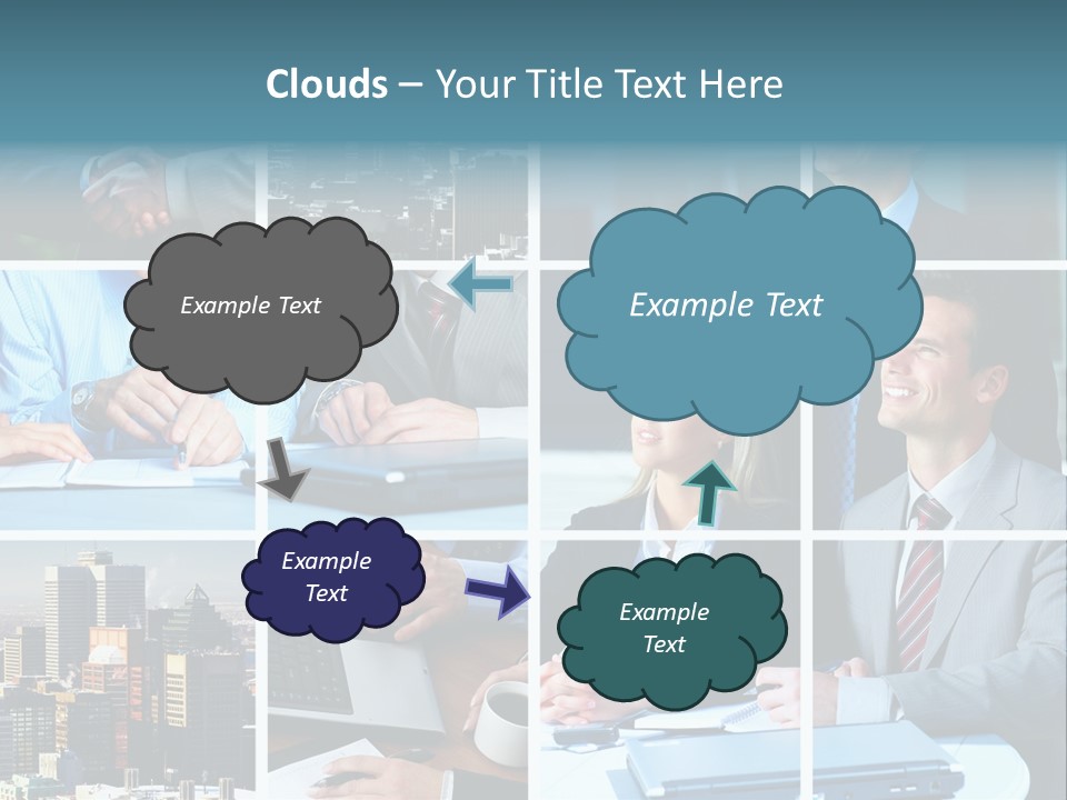 Business Meeting In The Downtown. Businessmen And Business Woman PowerPoint Template