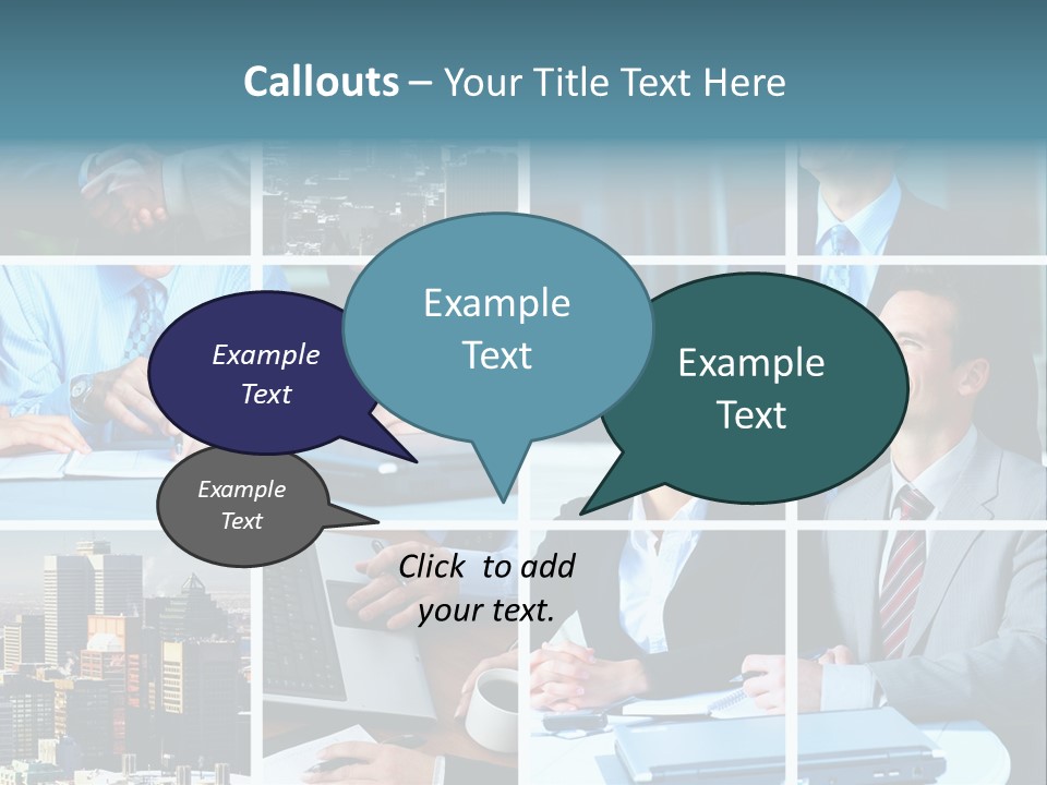 Business Meeting In The Downtown. Businessmen And Business Woman PowerPoint Template