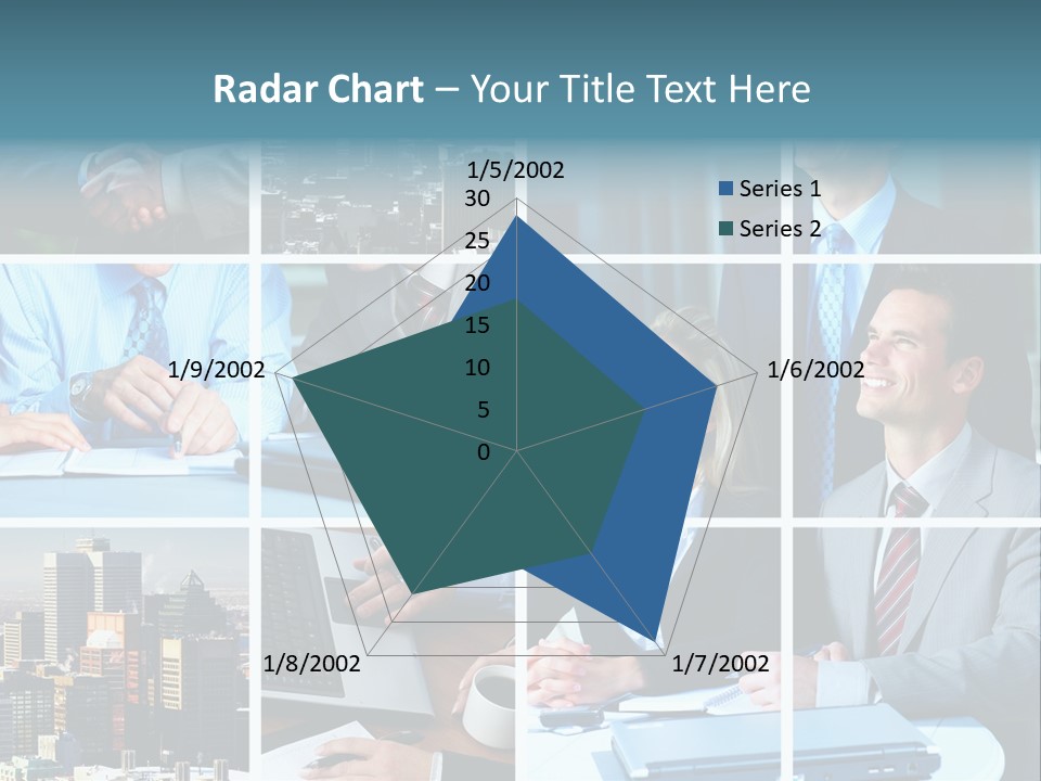 Business Meeting In The Downtown. Businessmen And Business Woman PowerPoint Template