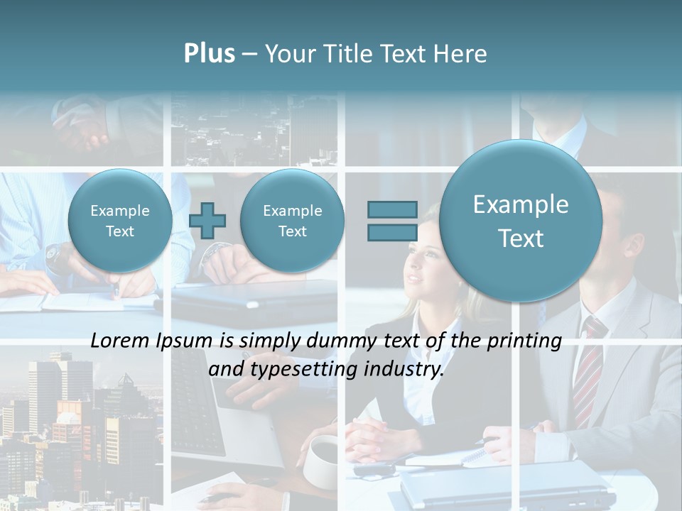 Business Meeting In The Downtown. Businessmen And Business Woman PowerPoint Template