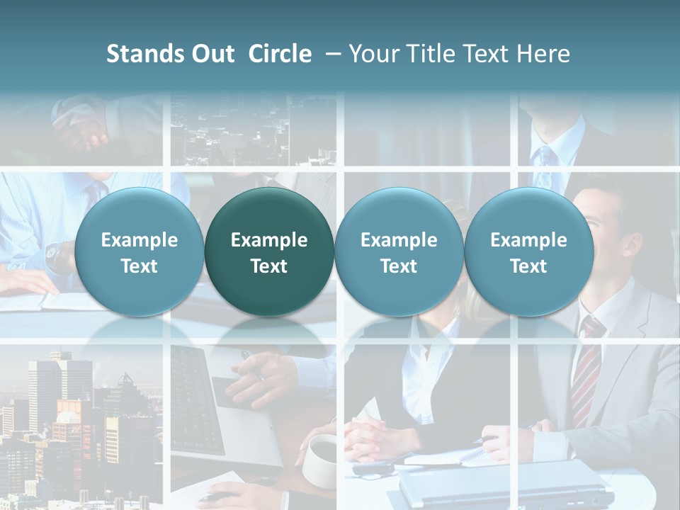 Business Meeting In The Downtown. Businessmen And Business Woman PowerPoint Template