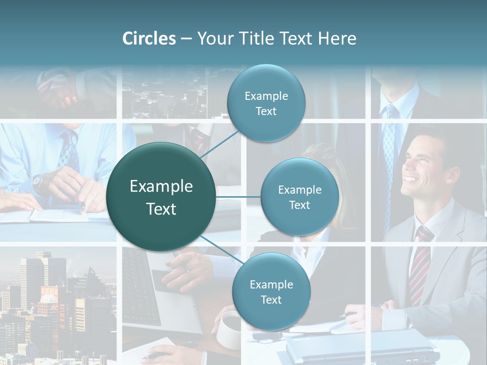 Business Meeting In The Downtown. Businessmen And Business Woman PowerPoint Template