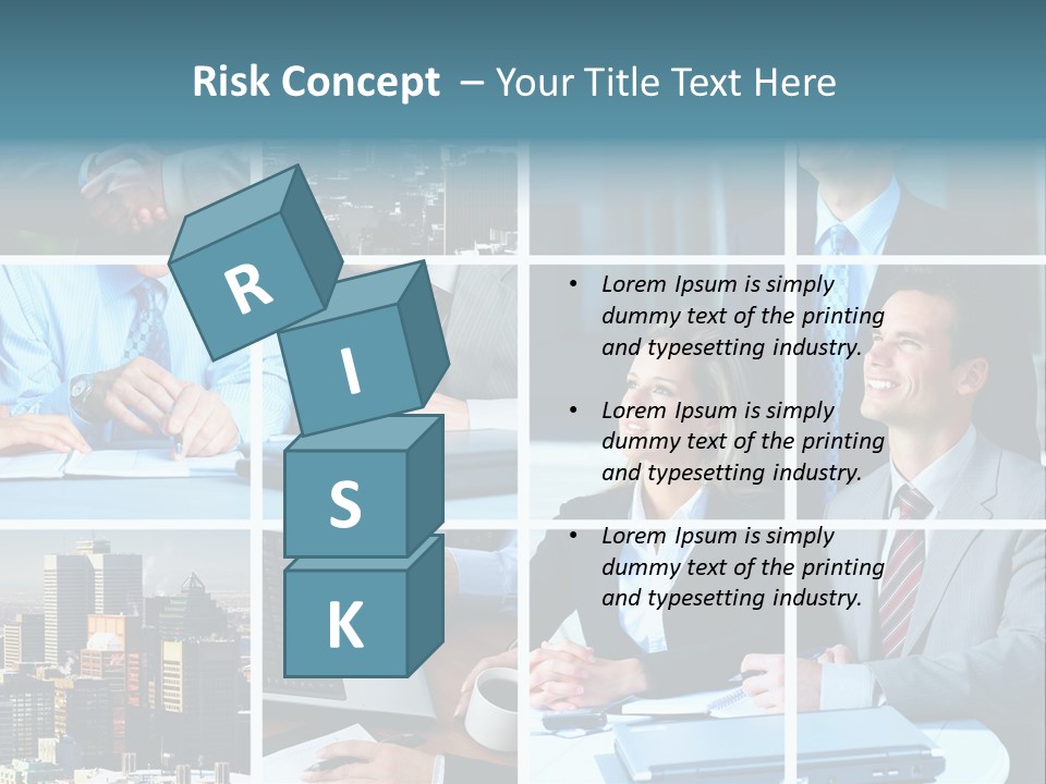 Business Meeting In The Downtown. Businessmen And Business Woman PowerPoint Template