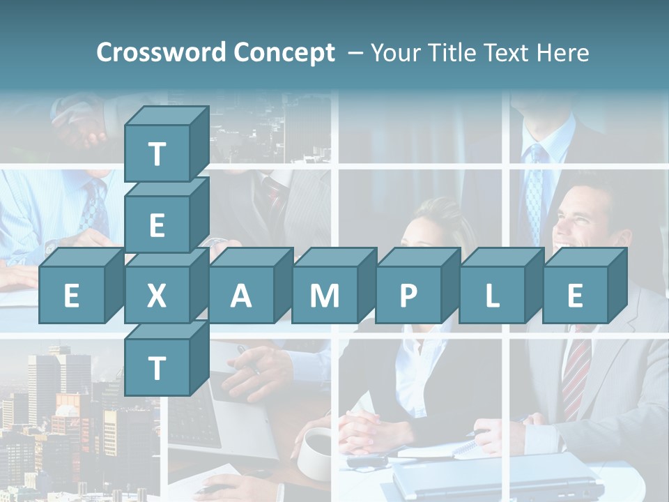 Business Meeting In The Downtown. Businessmen And Business Woman PowerPoint Template