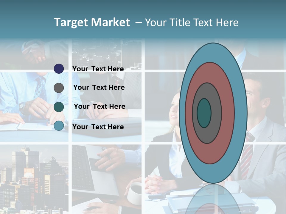 Business Meeting In The Downtown. Businessmen And Business Woman PowerPoint Template