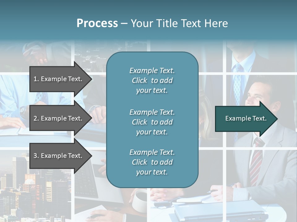 Business Meeting In The Downtown. Businessmen And Business Woman PowerPoint Template