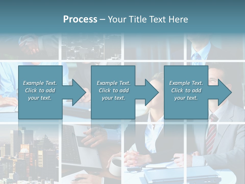 Business Meeting In The Downtown. Businessmen And Business Woman PowerPoint Template