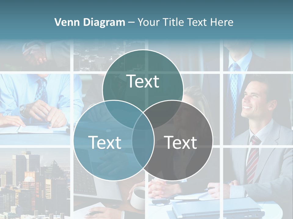 Business Meeting In The Downtown. Businessmen And Business Woman PowerPoint Template