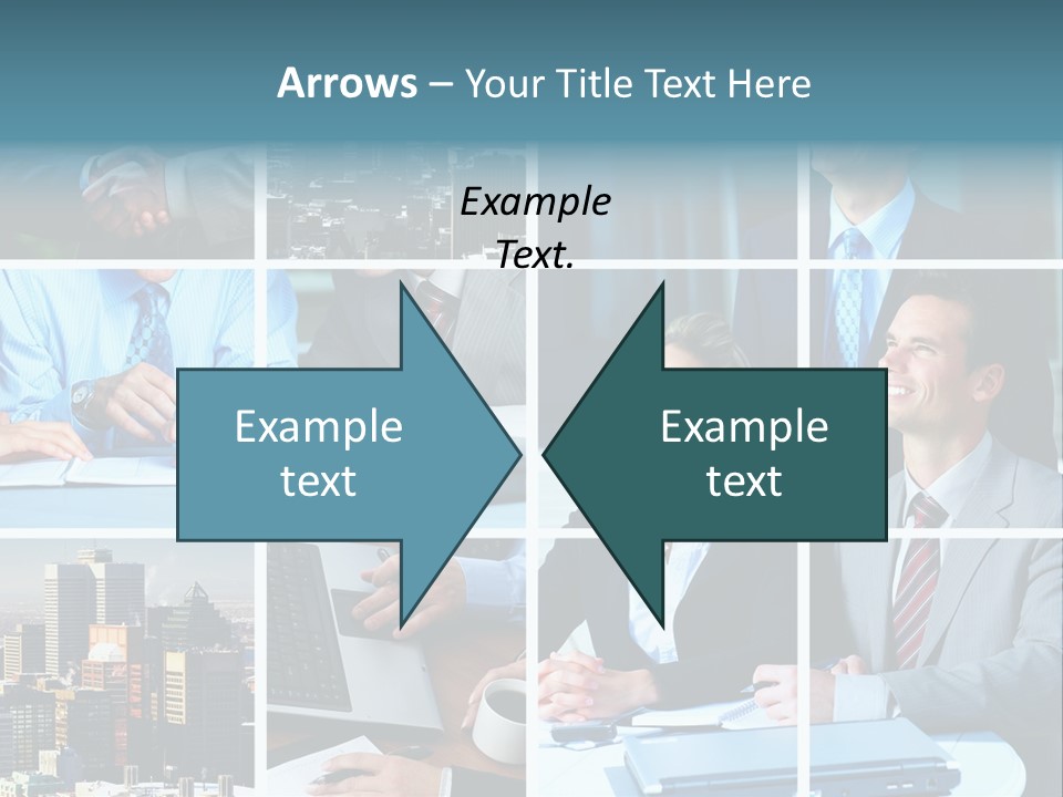 Business Meeting In The Downtown. Businessmen And Business Woman PowerPoint Template