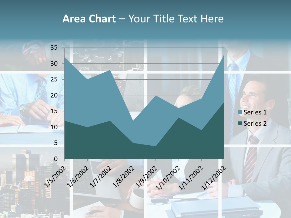 Business Meeting In The Downtown. Businessmen And Business Woman PowerPoint Template
