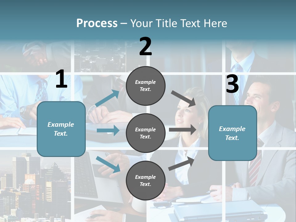 Business Meeting In The Downtown. Businessmen And Business Woman PowerPoint Template