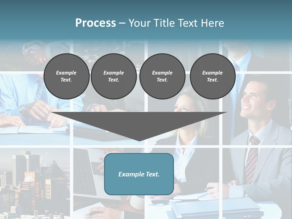 Business Meeting In The Downtown. Businessmen And Business Woman PowerPoint Template