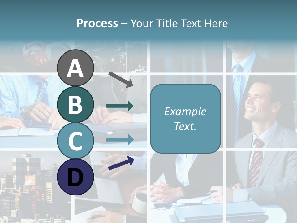 Business Meeting In The Downtown. Businessmen And Business Woman PowerPoint Template