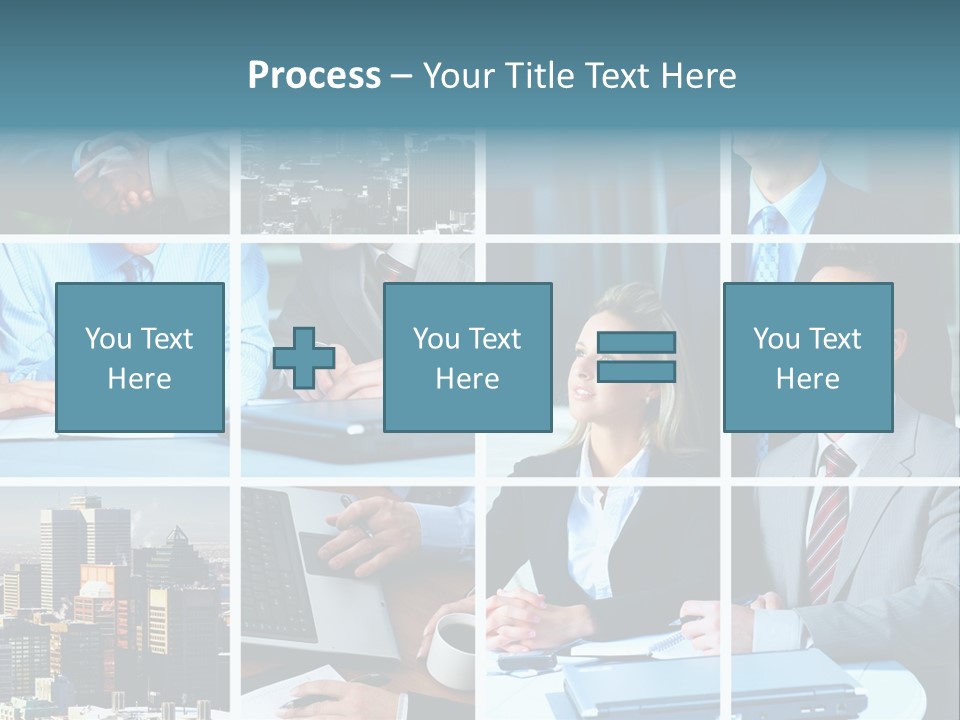 Business Meeting In The Downtown. Businessmen And Business Woman PowerPoint Template