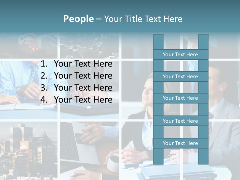 Business Meeting In The Downtown. Businessmen And Business Woman PowerPoint Template