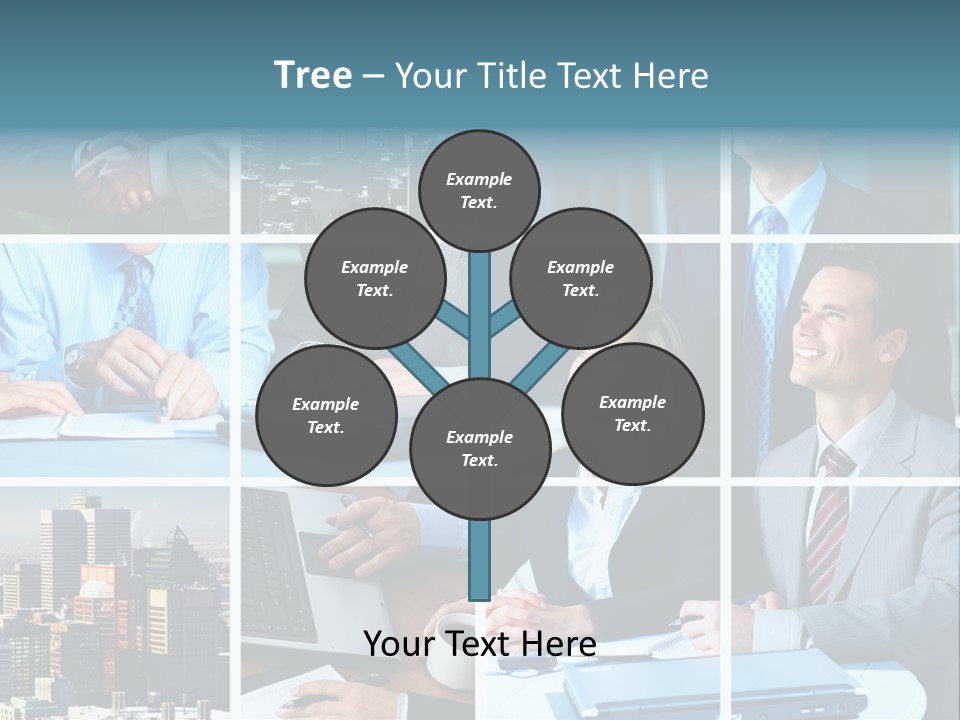 Business Meeting In The Downtown. Businessmen And Business Woman PowerPoint Template