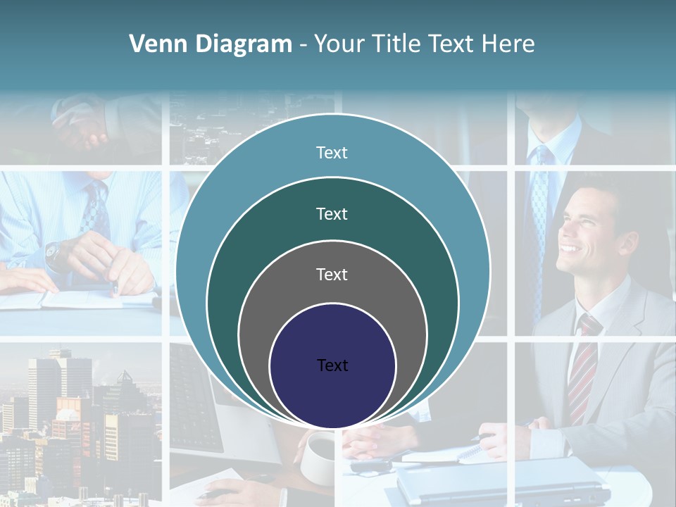 Business Meeting In The Downtown. Businessmen And Business Woman PowerPoint Template