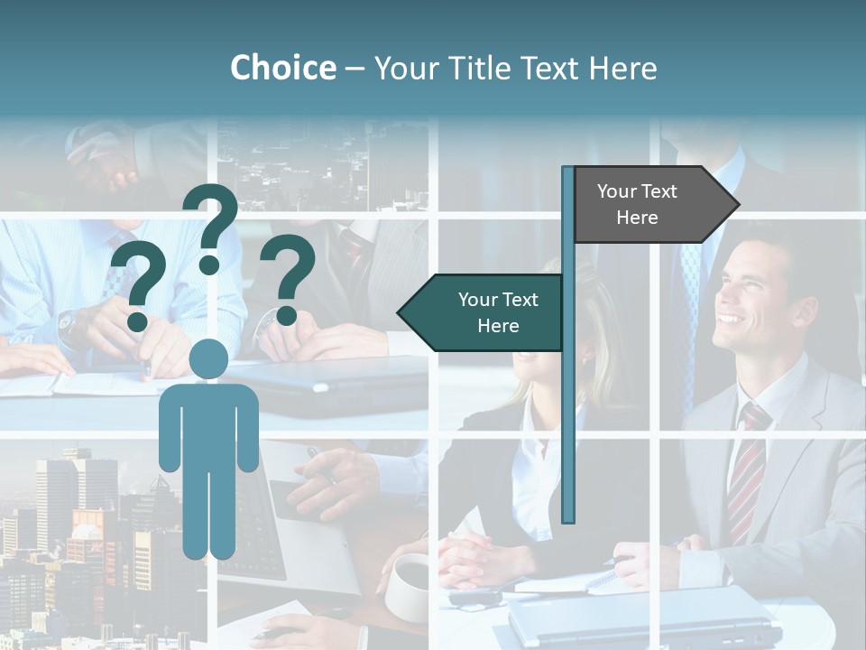 Business Meeting In The Downtown. Businessmen And Business Woman PowerPoint Template