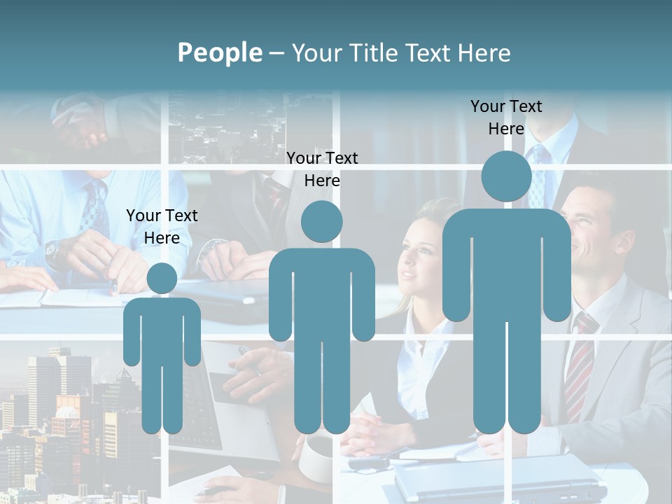 Business Meeting In The Downtown. Businessmen And Business Woman PowerPoint Template