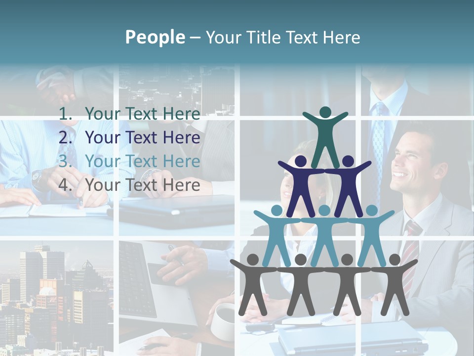 Business Meeting In The Downtown. Businessmen And Business Woman PowerPoint Template