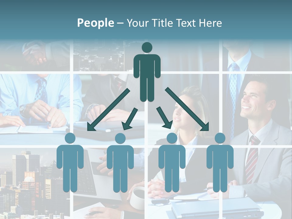 Business Meeting In The Downtown. Businessmen And Business Woman PowerPoint Template